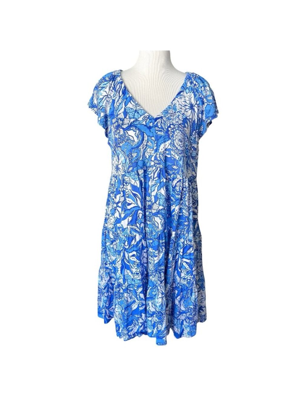 Lilly Pulitzer Kawai Swing Dress Flutter Blue Tang Flocking Fabulous Size XL NEW